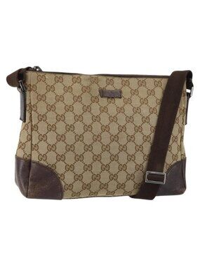 Authentic GUCCI GG Canvas Shoulder Bag Beige Silver 114273